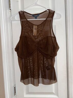NWT Maeve Size Large Brown Sheer Mesh Ruched Bust Camisole